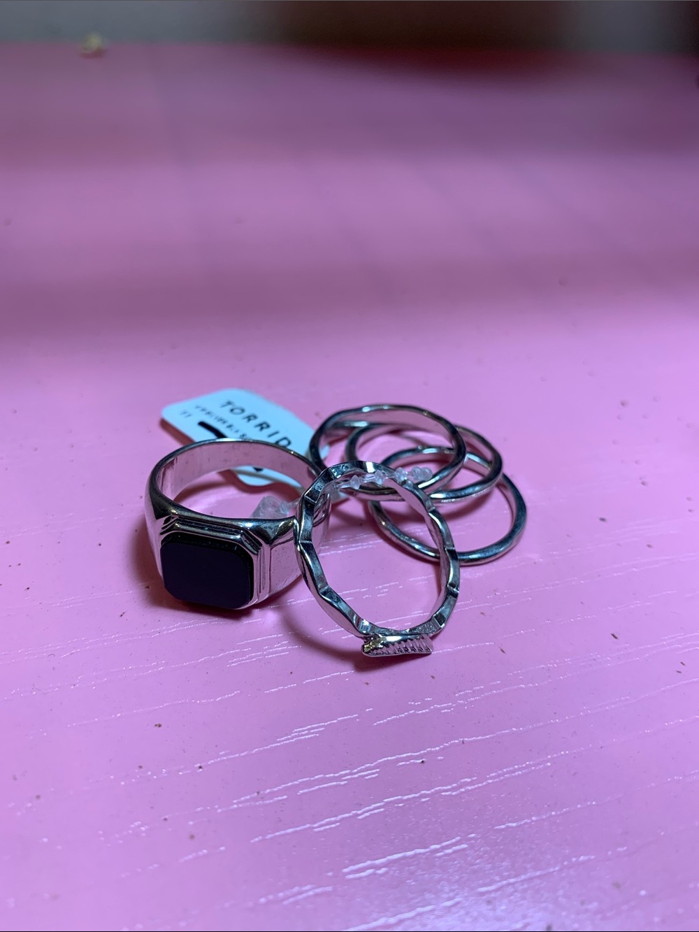 torrid Silver Tone Stackable 5 Ring Set with Black Onyx Size 11